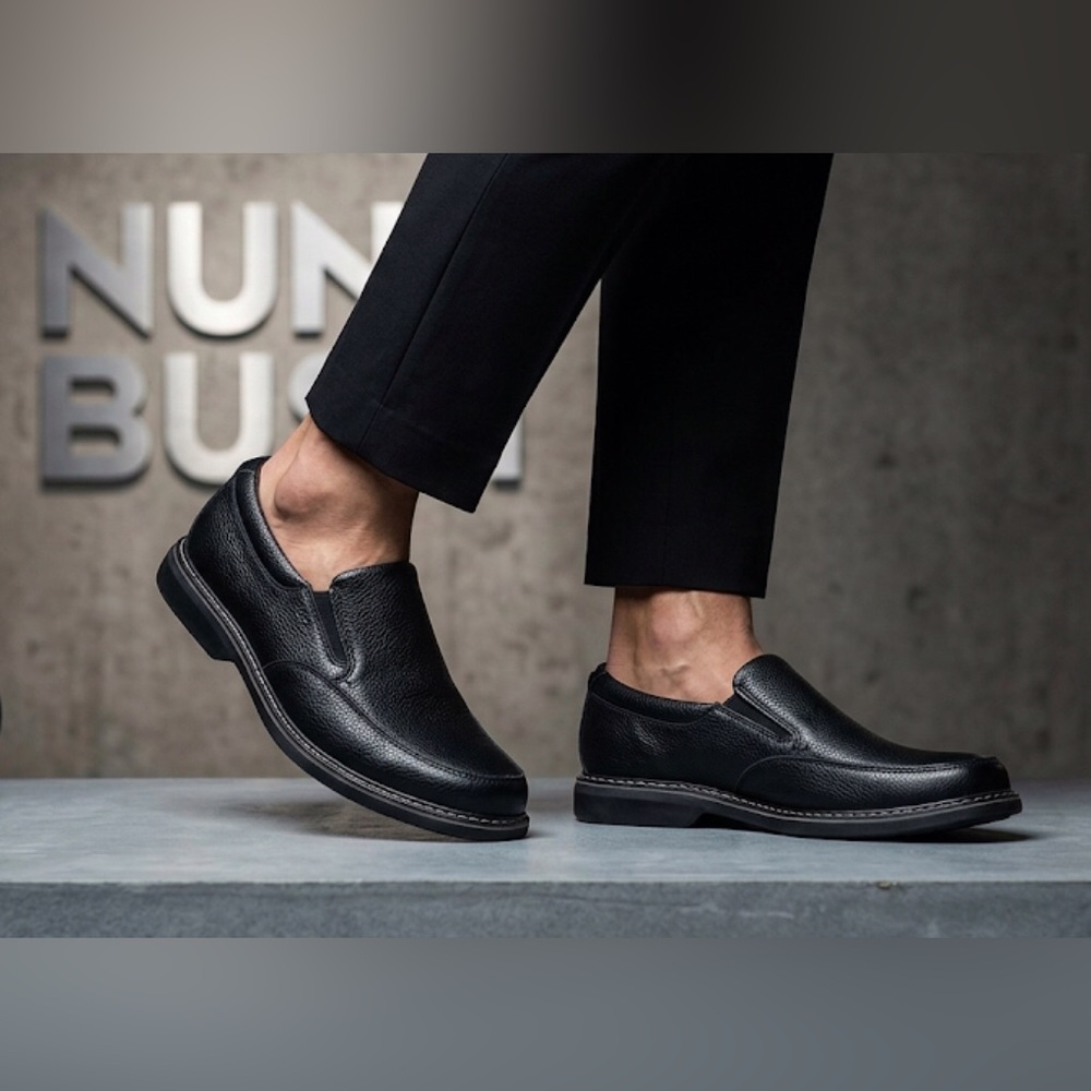 Authentic Nunn Bush designer men's lightweight comfort black leather loafers 9
